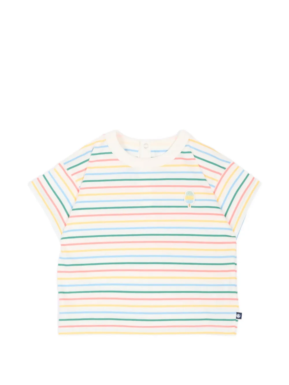Petit Bateau T-shirt a righe con applicazione - Bianco