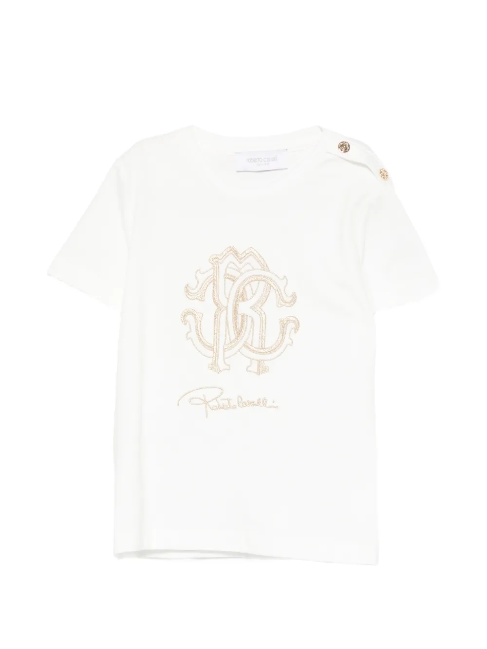 Roberto Cavalli Junior logo-embroidered button-detail T-shirt - Bianco