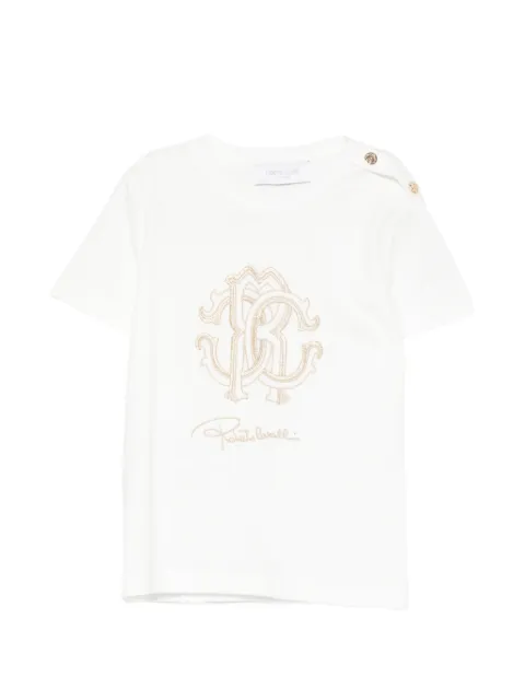 Roberto Cavalli Junior logo-embroidered button-detail T-shirt