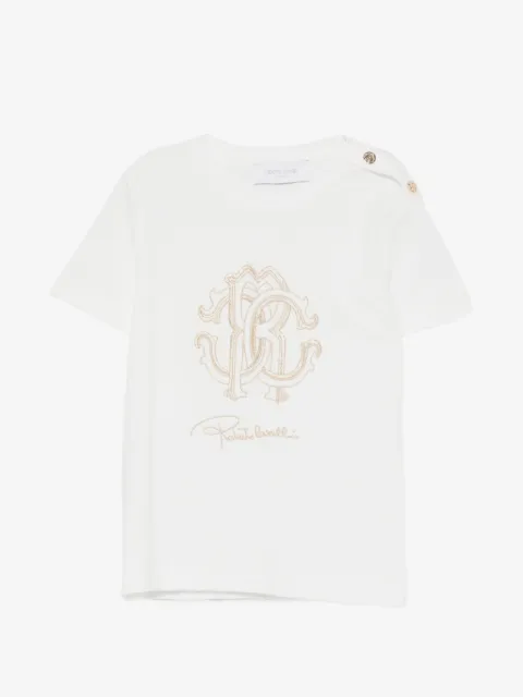 Roberto Cavalli Junior logo-embroidered button-detail T-shirt