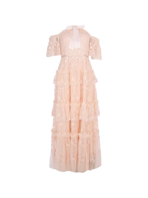 Needle & Thread Primrose floral-embroidered tiered gown