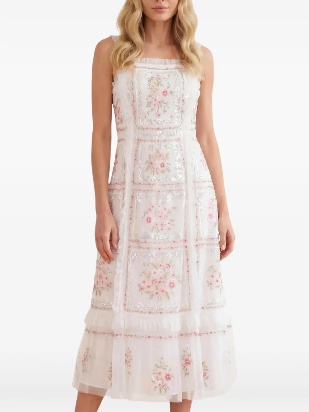 Needle & Thread Blossom Bib midi-jurk verfraaid met pailletten Wit