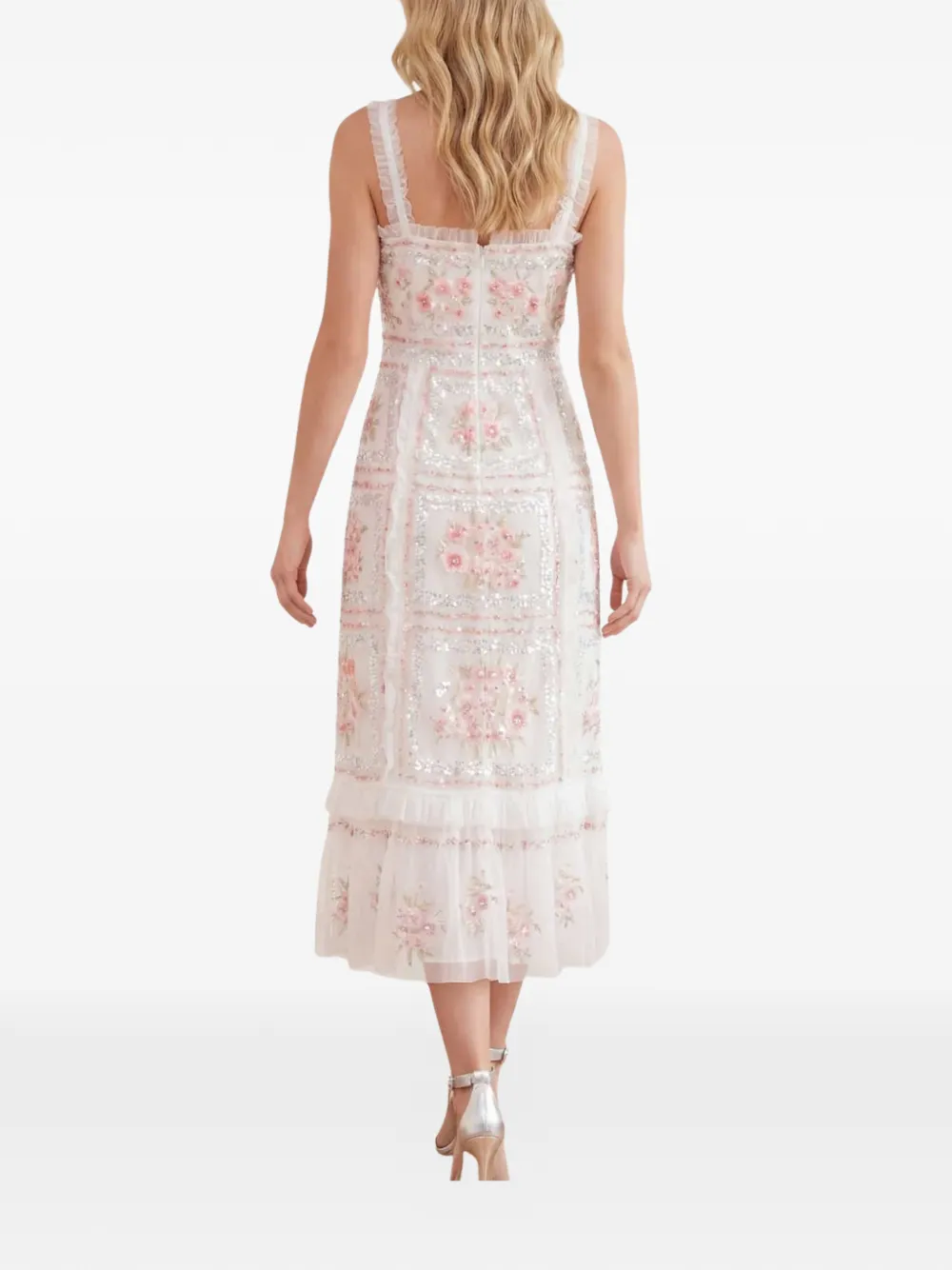Needle & Thread Blossom Bib midi-jurk verfraaid met pailletten Wit