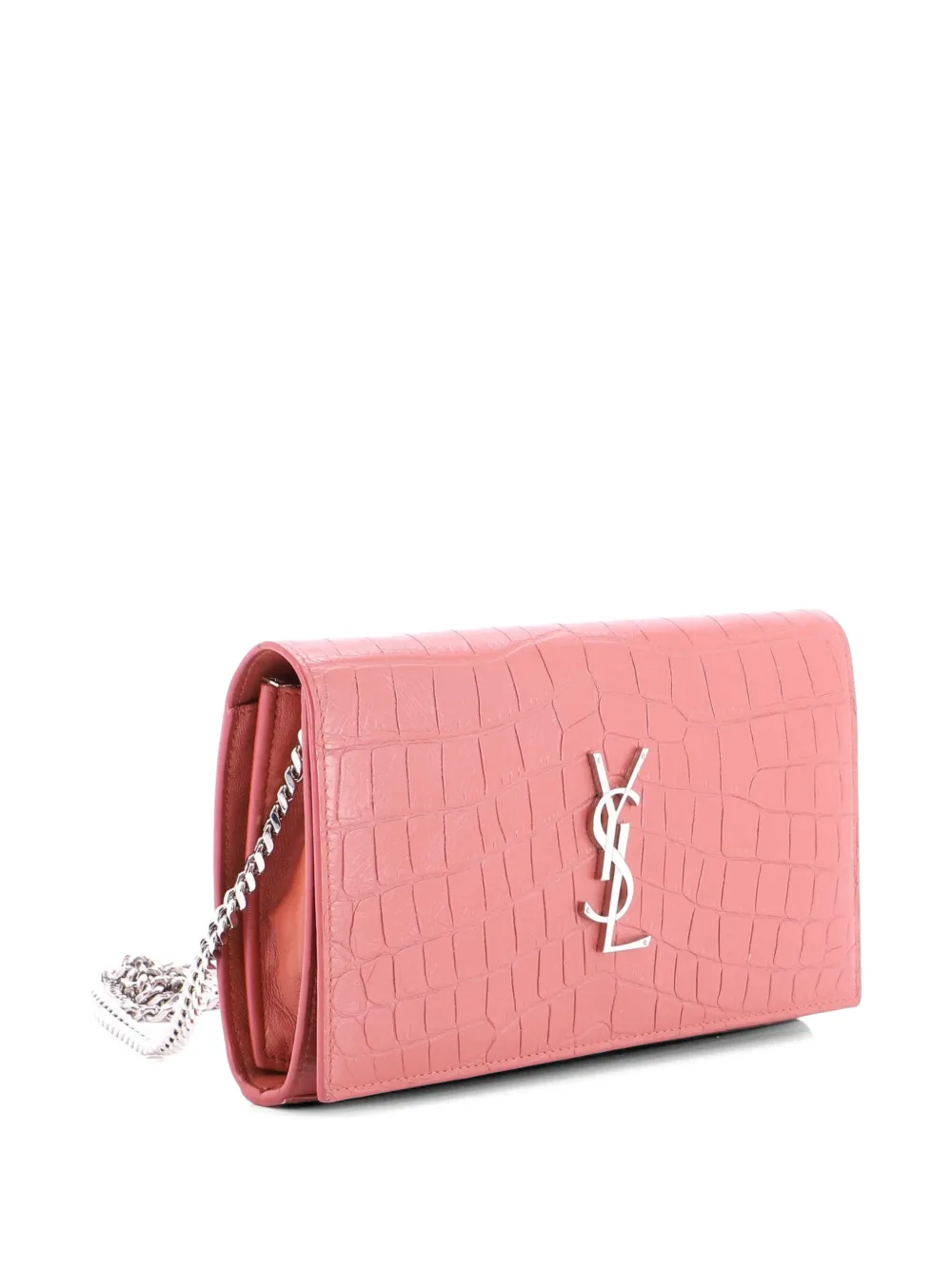  Saint Laurent Pre-owned Petit Sac à Bandoulière Wallet On Chain En Cuir Effet Peau De Crocodile à Monogramme Classic - Rouge 