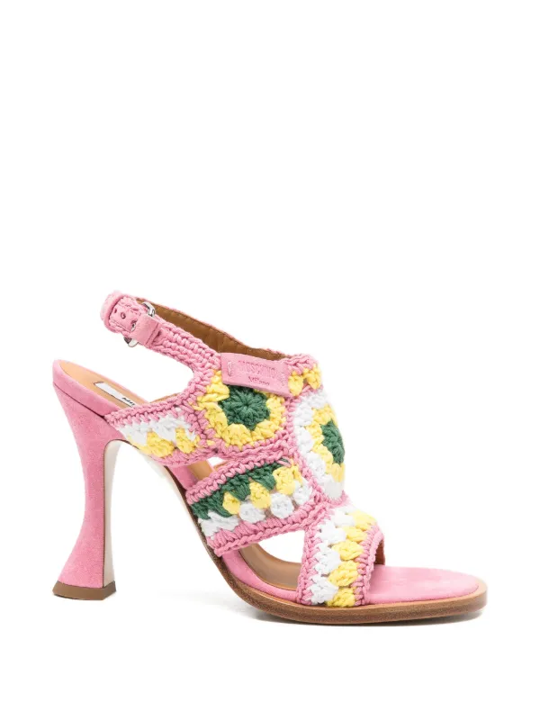 Moschino Crochet-knit Heeled Sandals in Pink