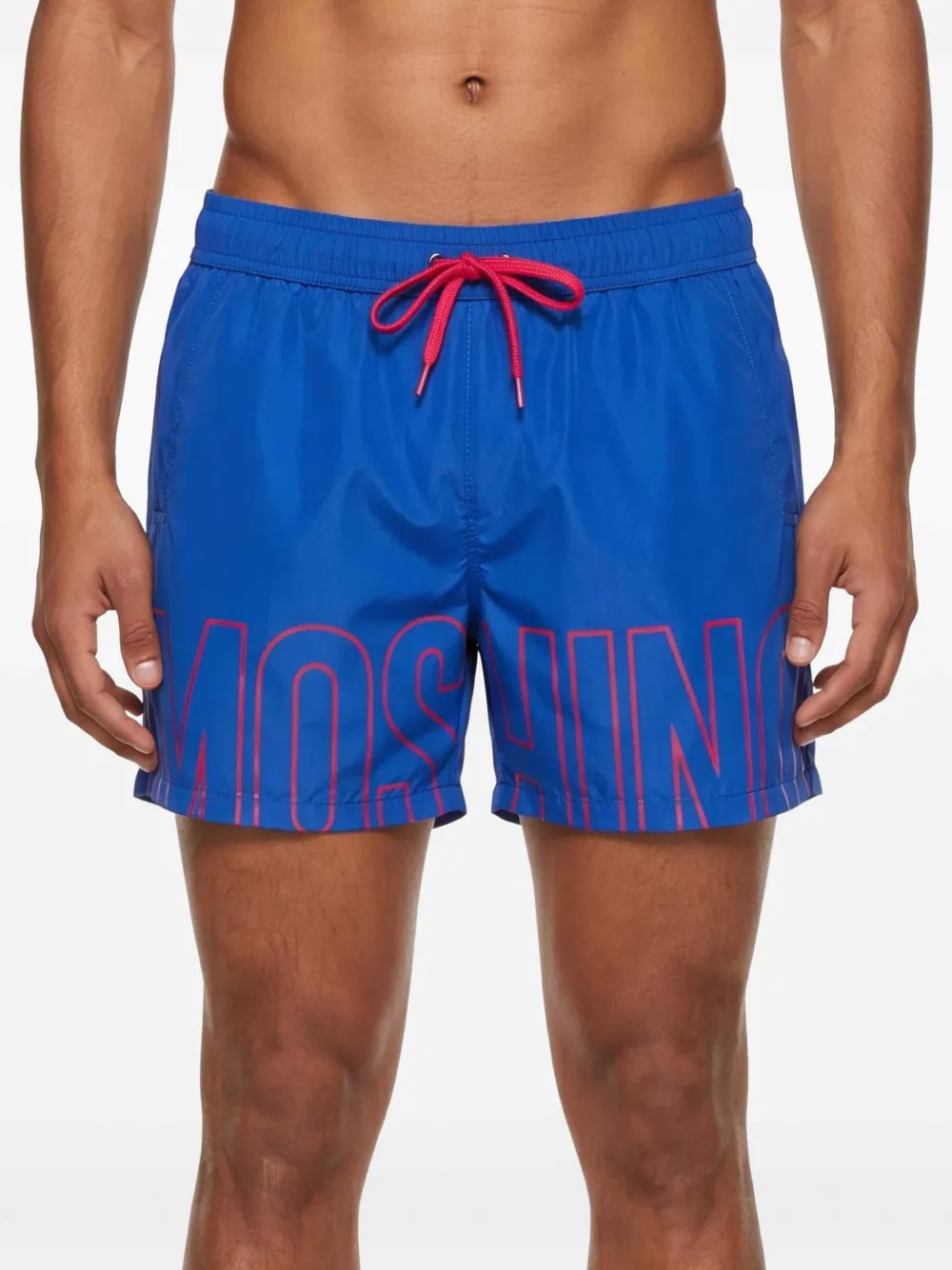 Moschino Zwembroek met logoprint en trekkoord Blauw