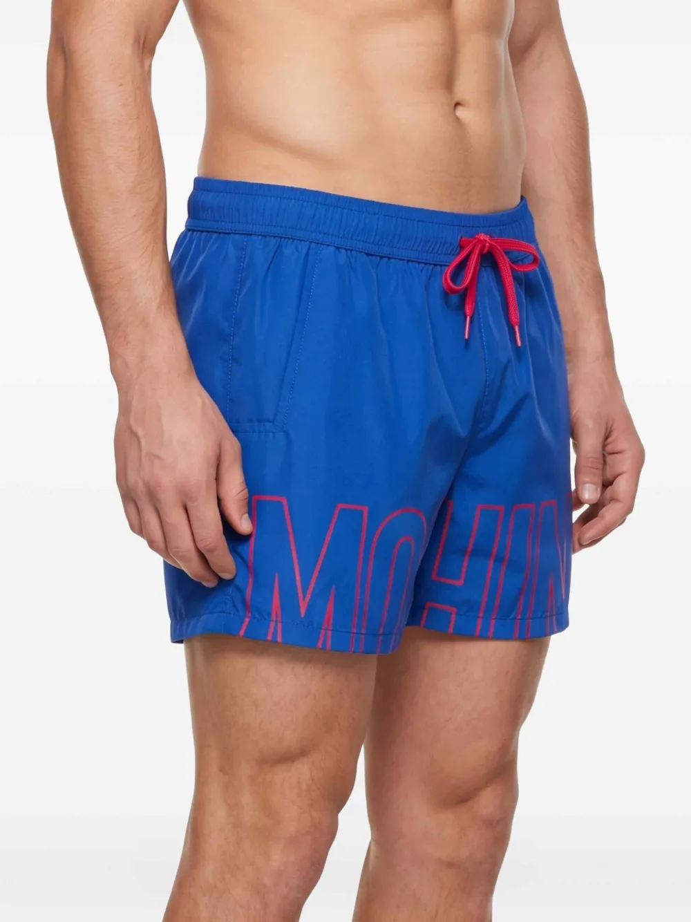 Moschino Zwembroek met logoprint en trekkoord Blauw