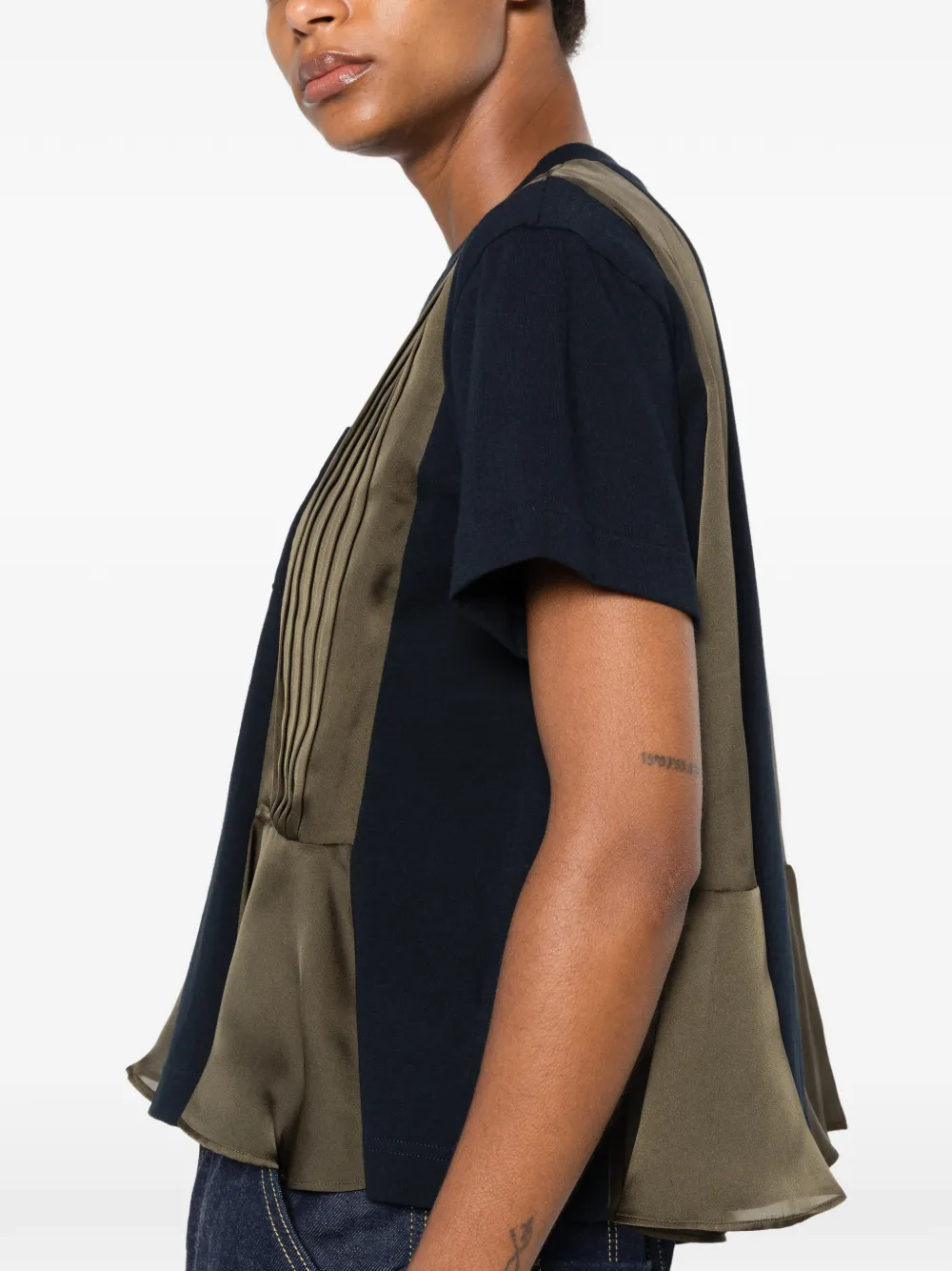 sacai Geplooid T-shirt met satijnen vlak Blauw