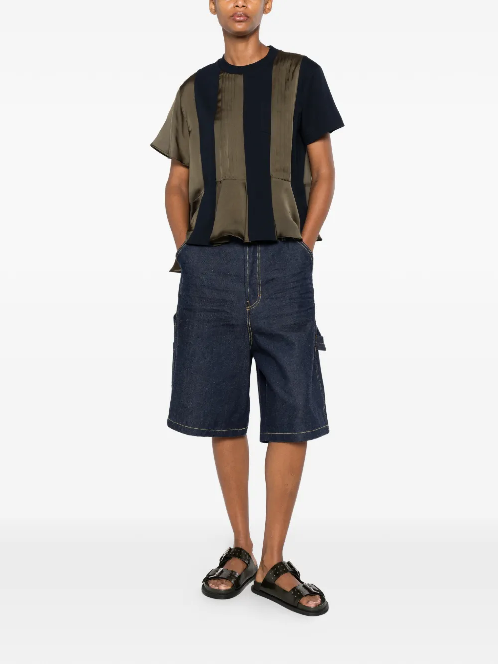 sacai Geplooid T-shirt met satijnen vlak Blauw