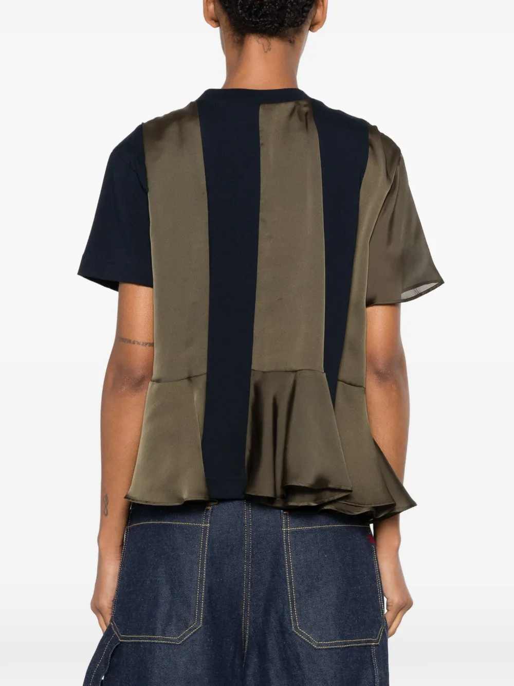 sacai Geplooid T-shirt met satijnen vlak Blauw