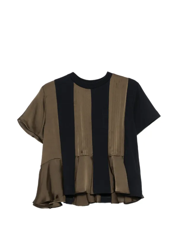 Sacai Pleated Satin-panel T-shirt in Blue