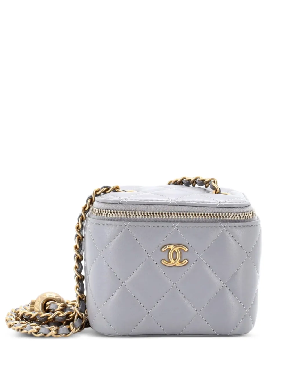 CHANEL Pre-Owned Pearl Crush Vanity Case with Chain Quilted Lambskin Mini clutch bag - Grigio