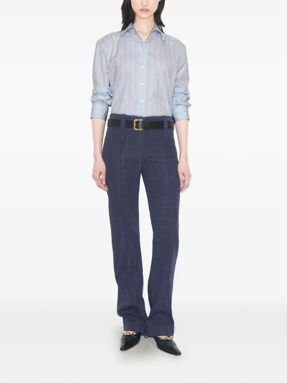  Tory Burch Camisa A Rayas De Algodón - Azul 