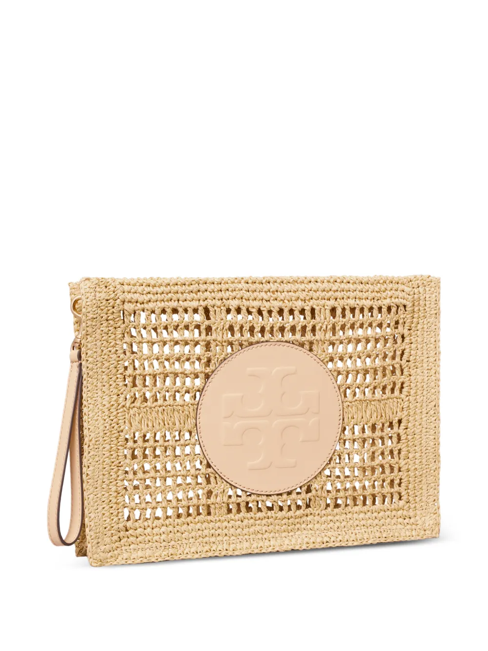 Tory Burch Geweven clutch met logopatch Beige