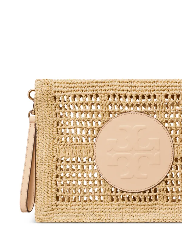 Tory Burch logo-patch Woven Clutch Bag | Neutrals | FARFETCH