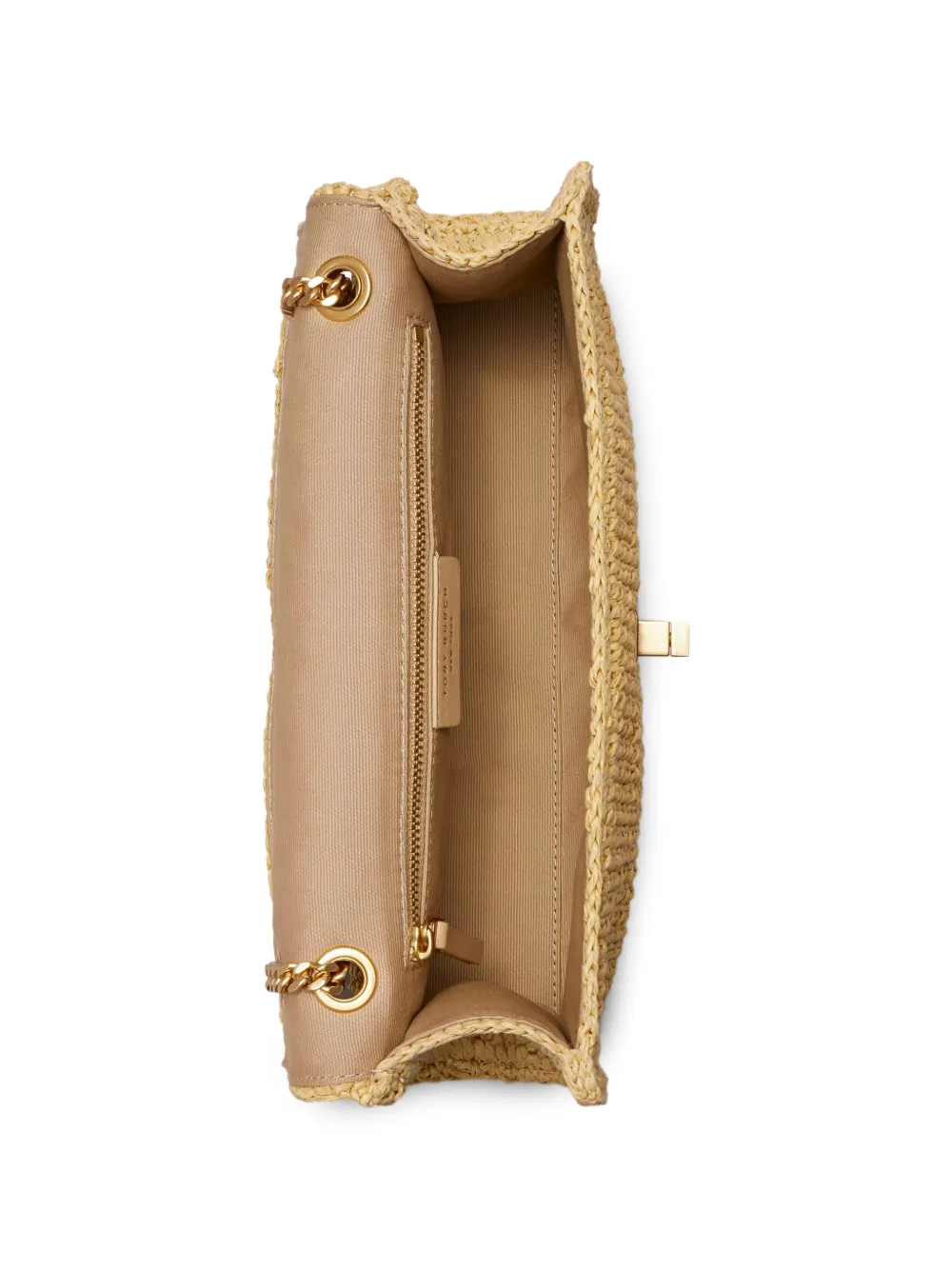 Tory Burch Kira geweven schoudertas met draaislot Beige