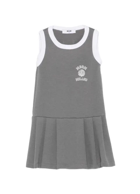 MSGM Kids logo-print pleated dress