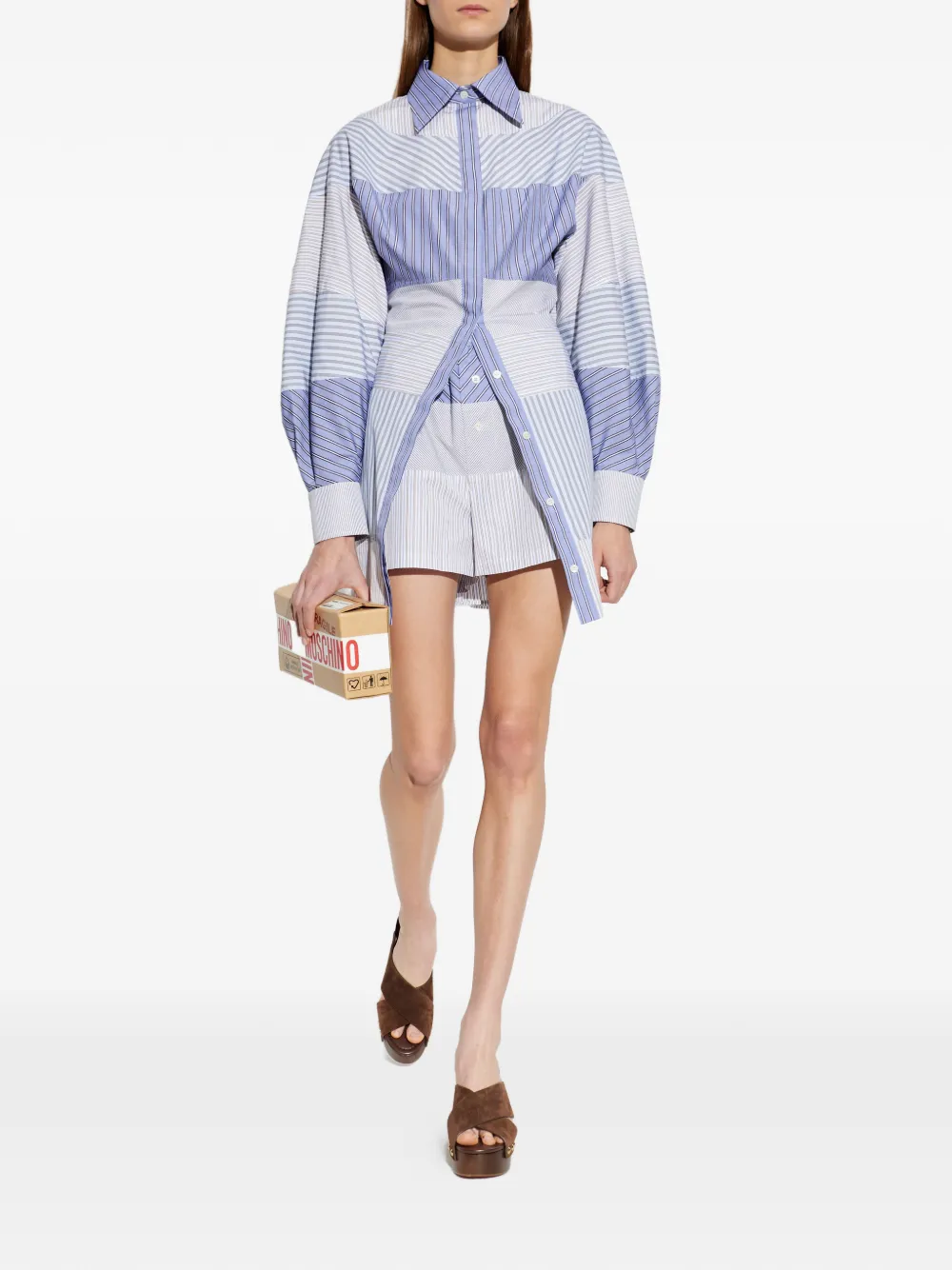 Moschino Gestreepte blousejurk met patchwork Blauw