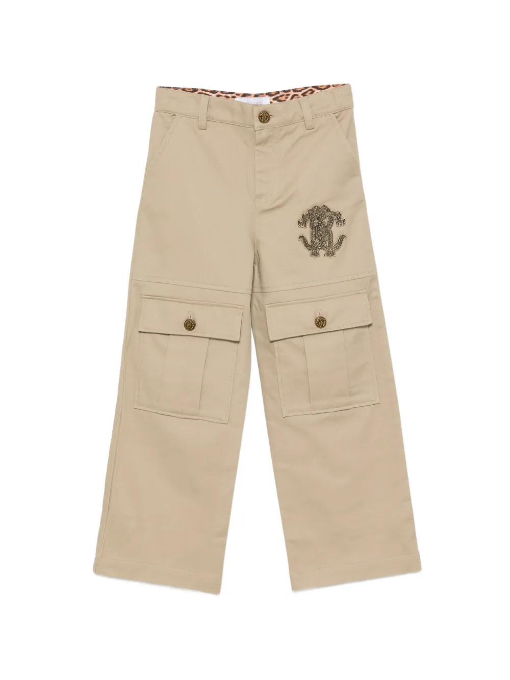 Roberto Cavalli Junior embroidered-logo cargo pants - Toni neutri