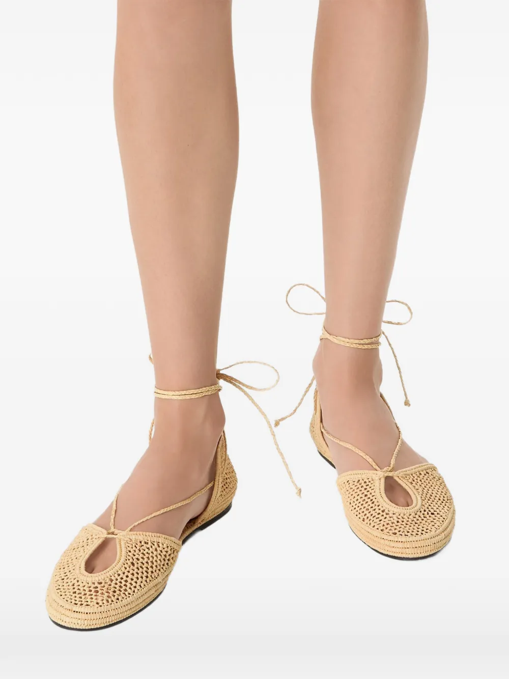 ODISSI Lima lace-up raffia ballet flats Beige