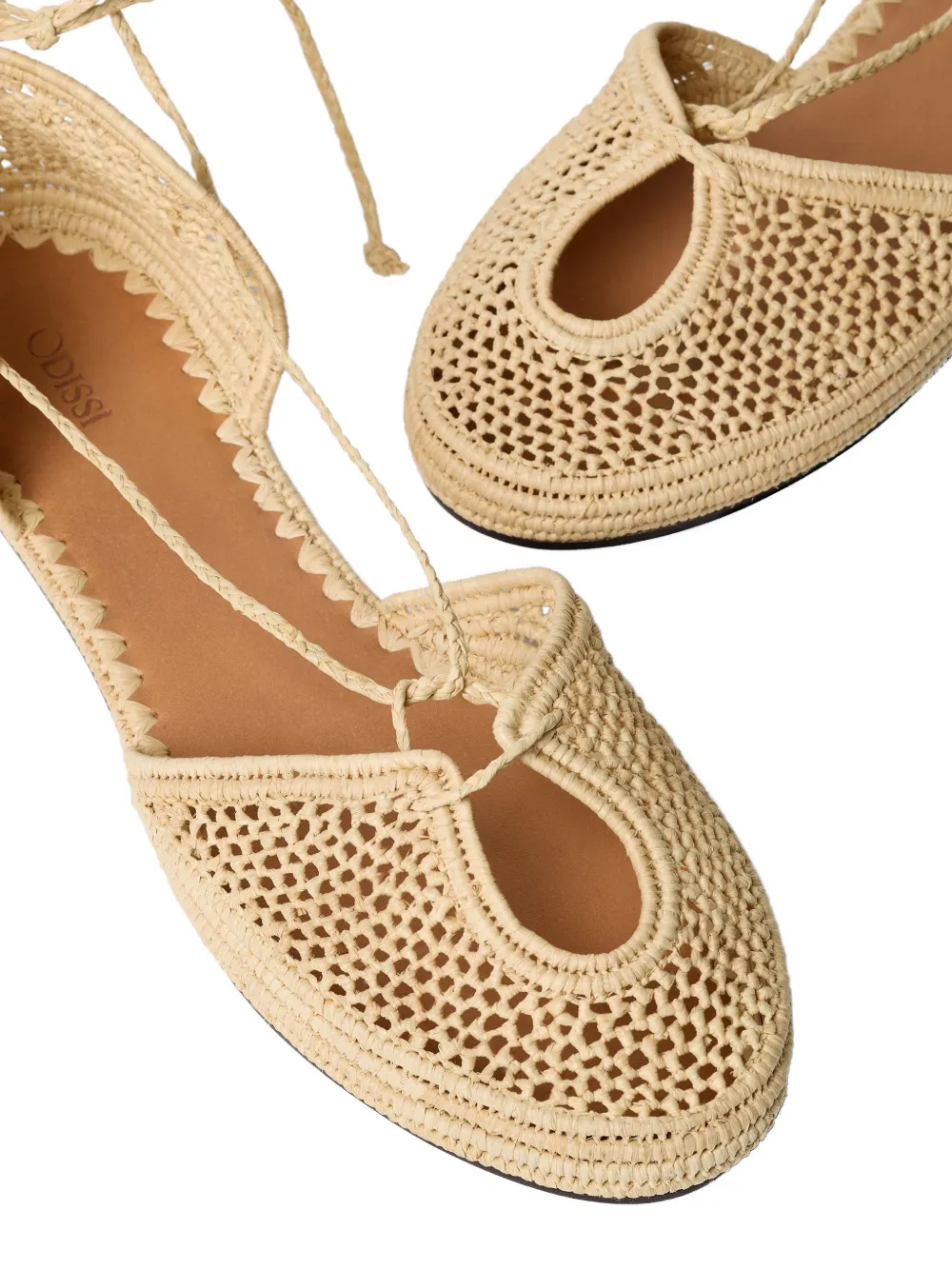 ODISSI Lima lace-up raffia ballet flats Beige