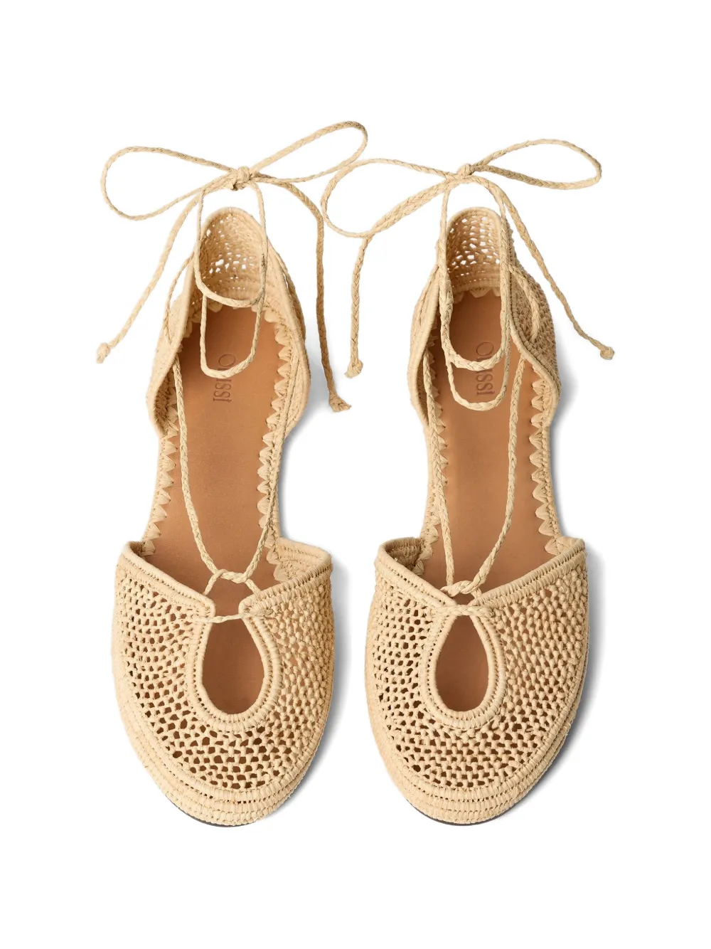 ODISSI Lima lace-up raffia ballet flats Beige