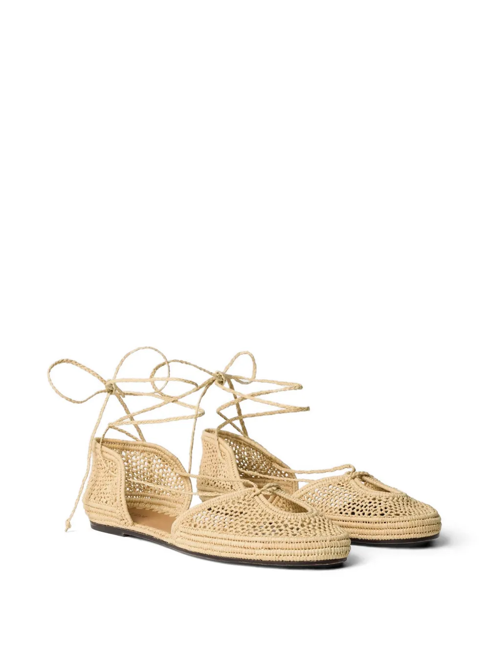 ODISSI Lima lace-up raffia ballet flats Beige