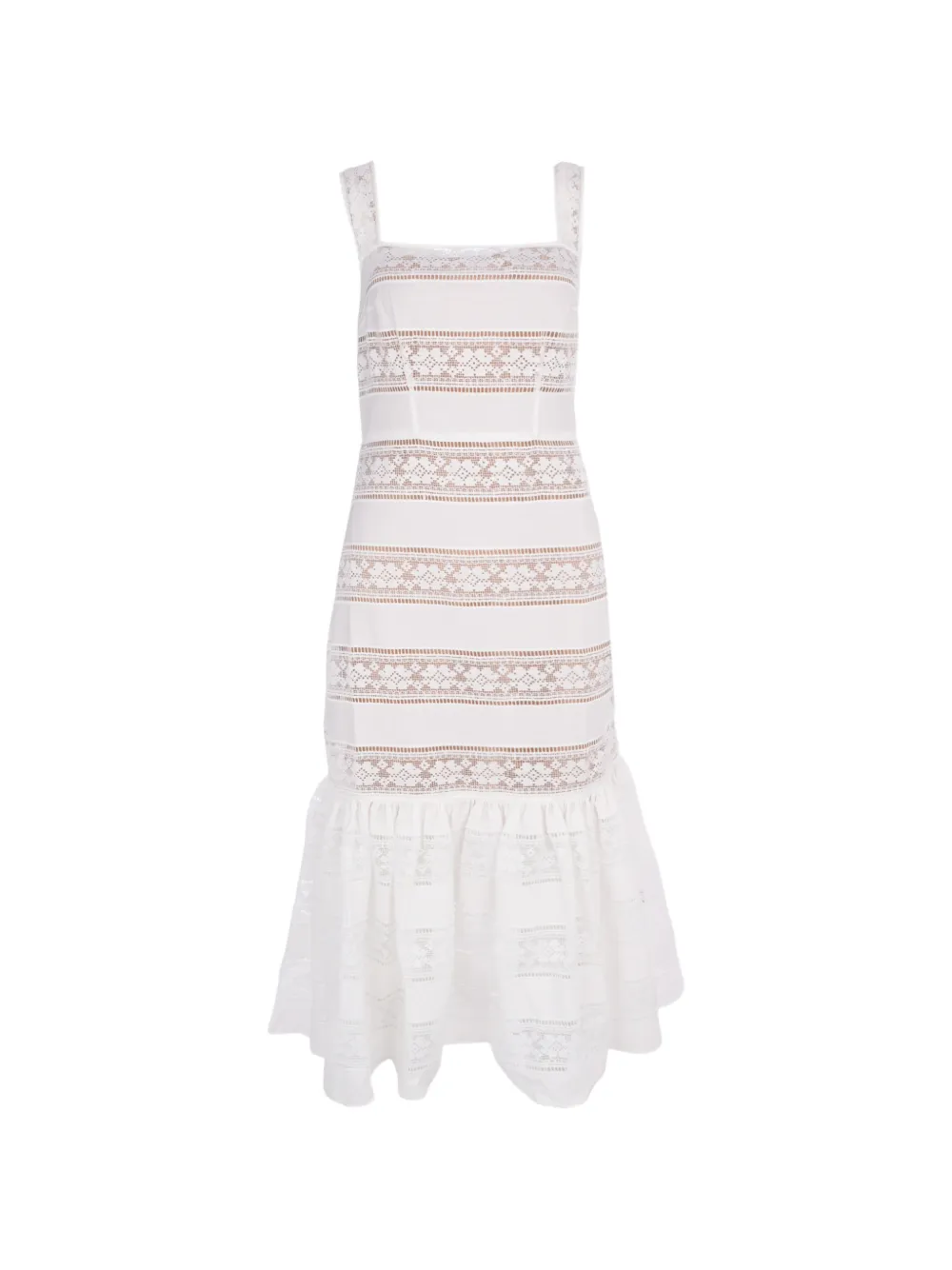 Self-Portrait lace-insert ruffled dress - Bianco