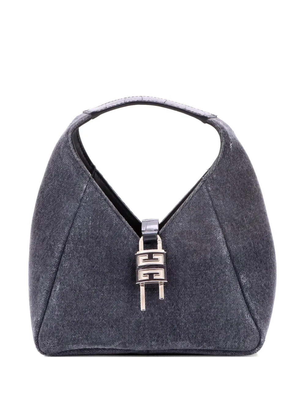 Givenchy Pre-Owned Padlock Washed Denim and Crocodile Embossed Leather Mini hobo bag - Grigio