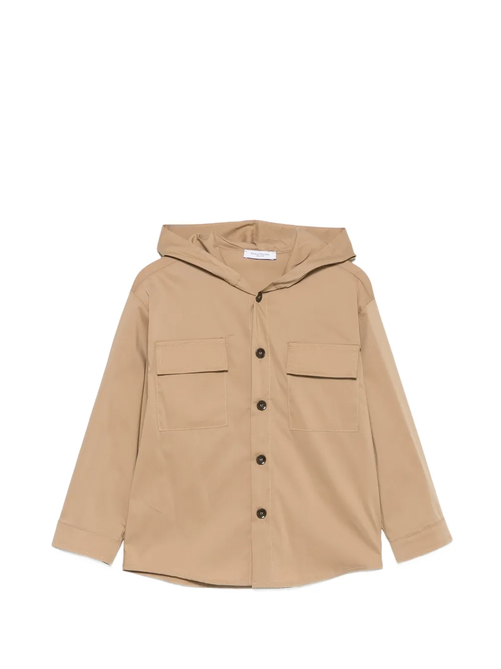 Paolo Pecora Kids' Hooded Chest-pocket Shirt In Brown