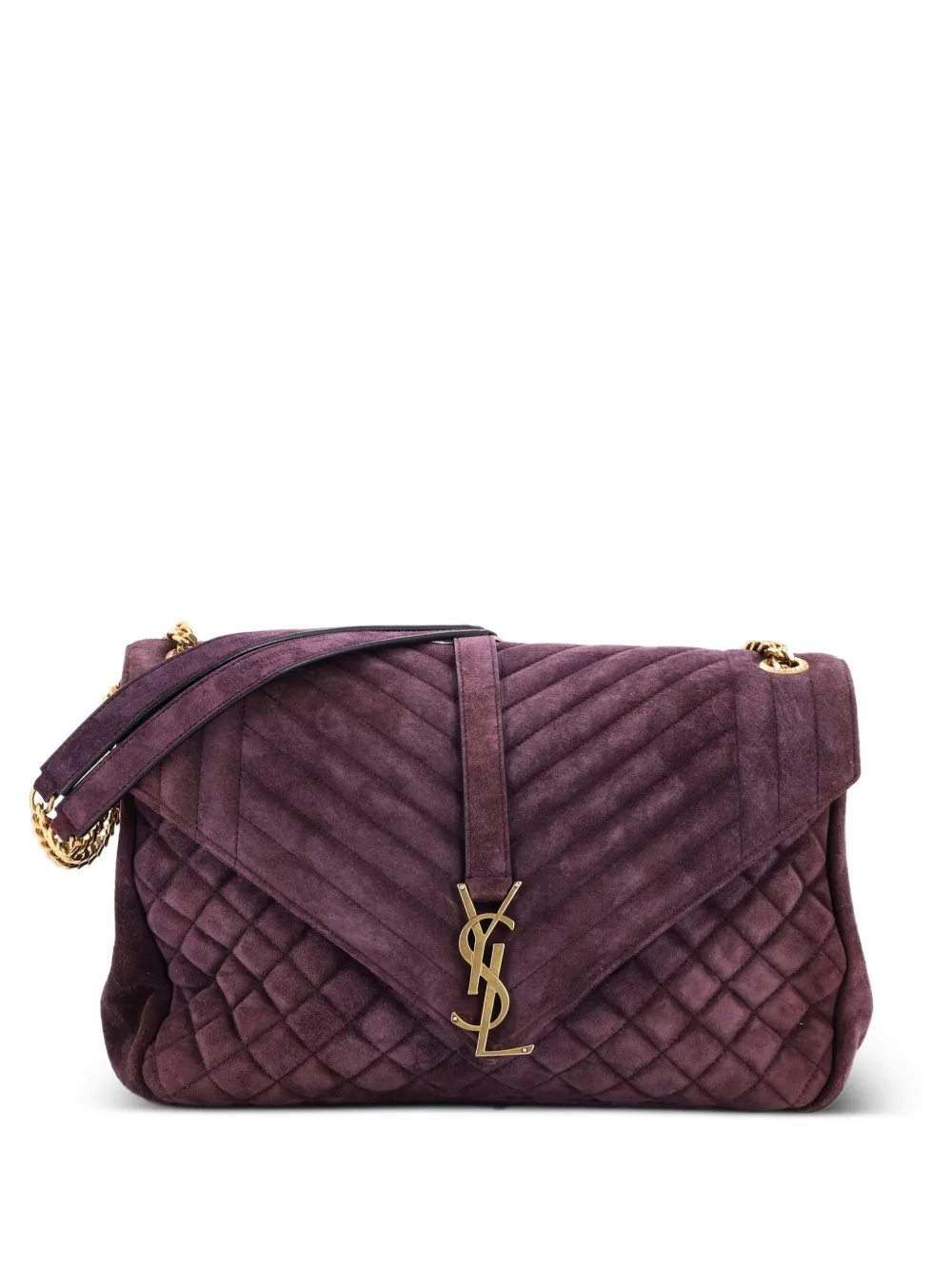Saint Laurent Pre-Owned Classic Monogram Slouchy Envelope Satchel Quilted Suede Large shoulder bag - Purple