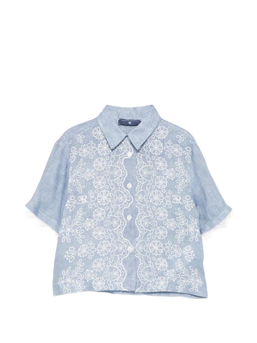 Ermanno Scervino Junior floral-embroidered lace-trim shirt - Blu