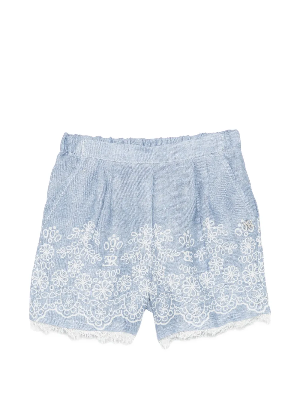 Ermanno Scervino Junior embroidered-detail lace-trim shorts - Blu