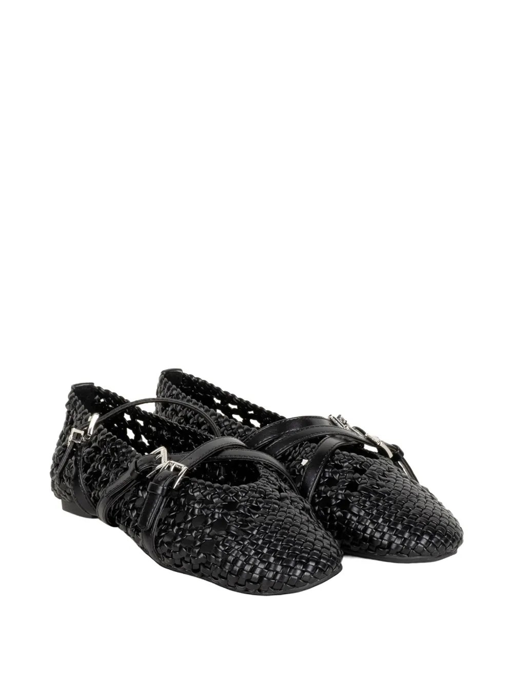 Michael Kors Indy Flex woven buckle-strap ballet flats Zwart