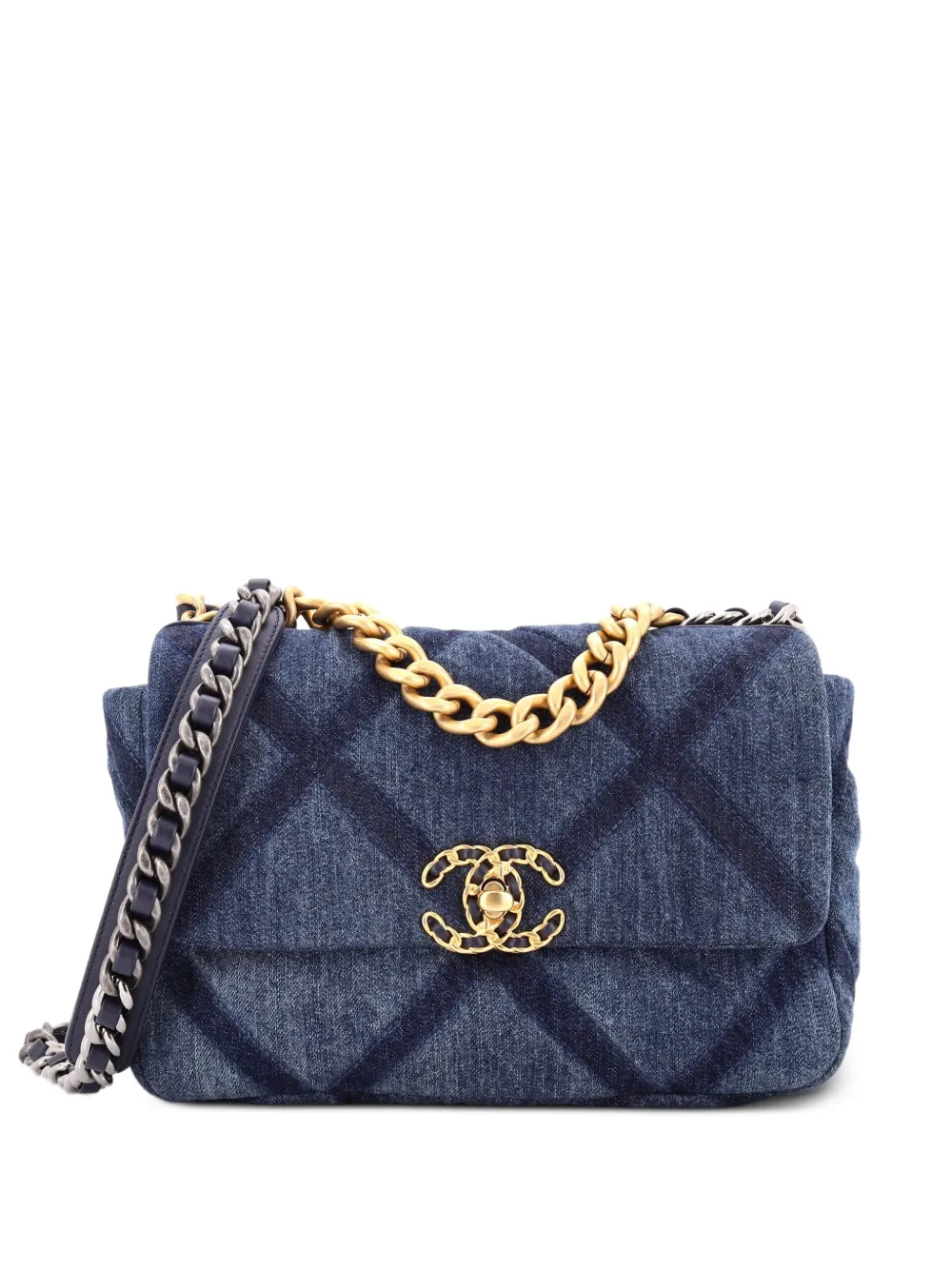 CHANEL Pre-Owned 19 Flap Bag Quilted Denim Medium shoulder bag - Blu