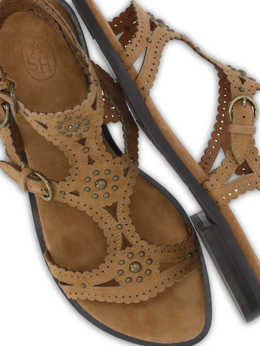 Ash laser-cut studded sandals Beige