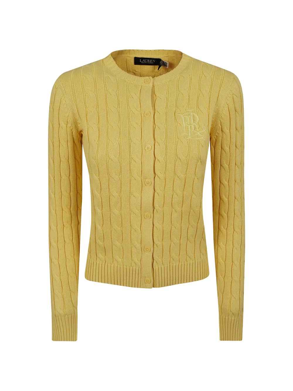 Lauren Ralph Lauren cable-knit embroidered-logo cardigan - Giallo
