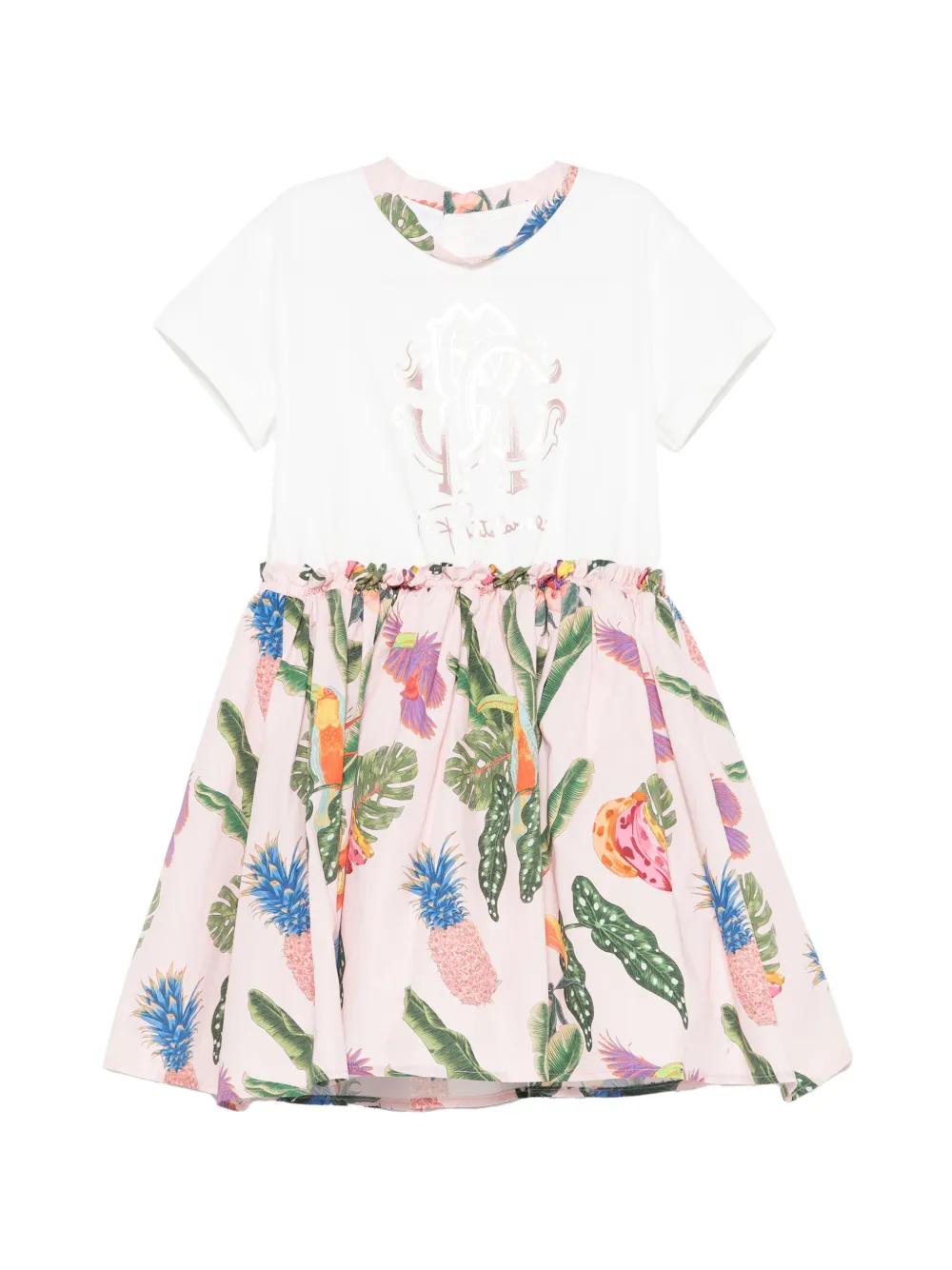 Roberto Cavalli Junior tropical-print logo-print dress - White