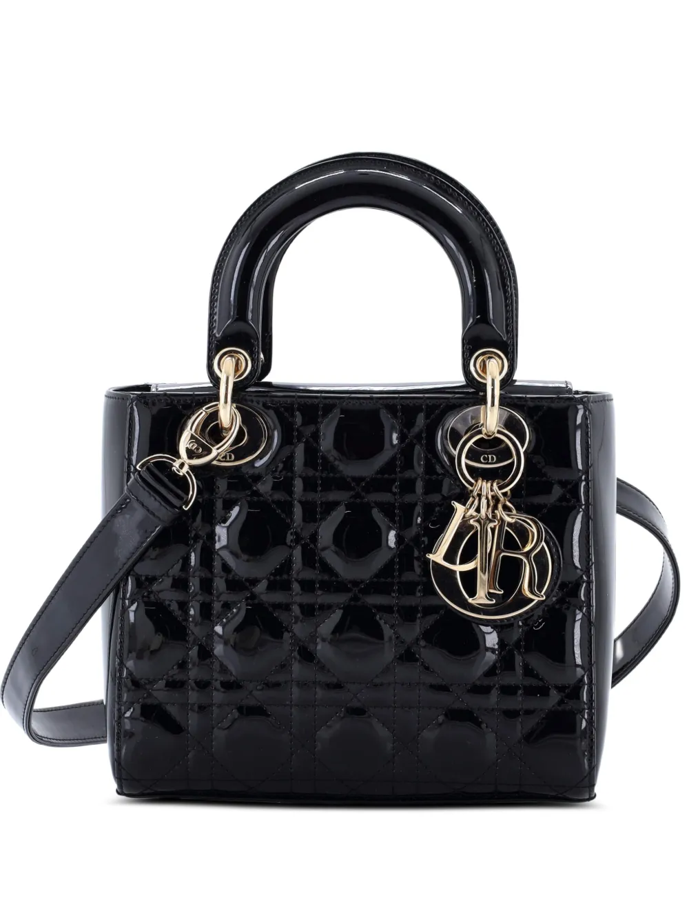 Christian Dior Pre-Owned Lady Dior Bag Cannage Quilt Patent Small satchel - Black