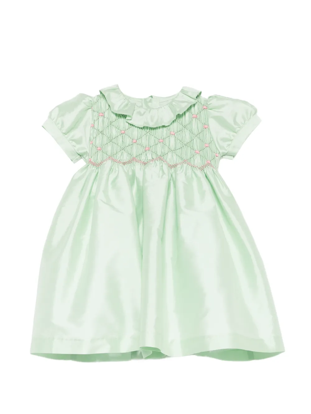 Mariella Ferrari smocked-detail ruffled-neck dress - Verde