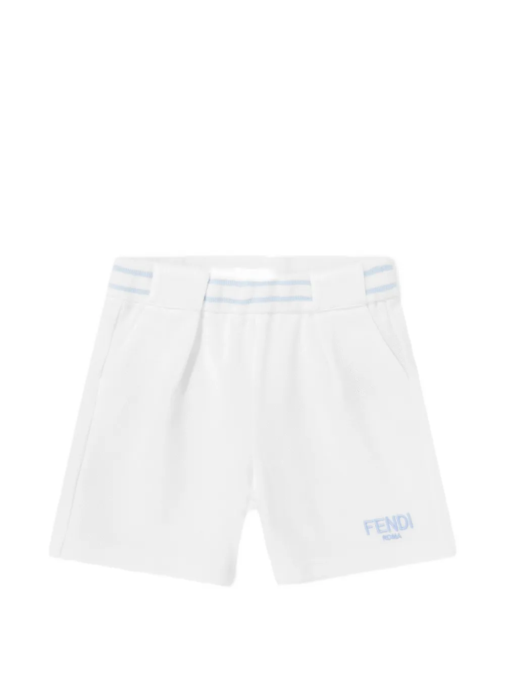 Fendi Kids logo-embroidered striped-waistband shorts - White