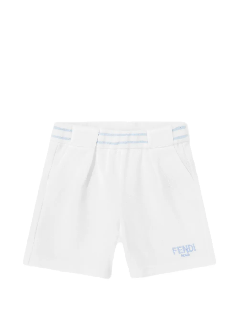 Fendi Kids logo-embroidered striped-waistband shorts - Bianco