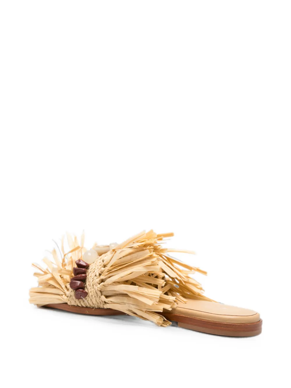 Patrizia Pepe fringed raffia flat sandals Beige