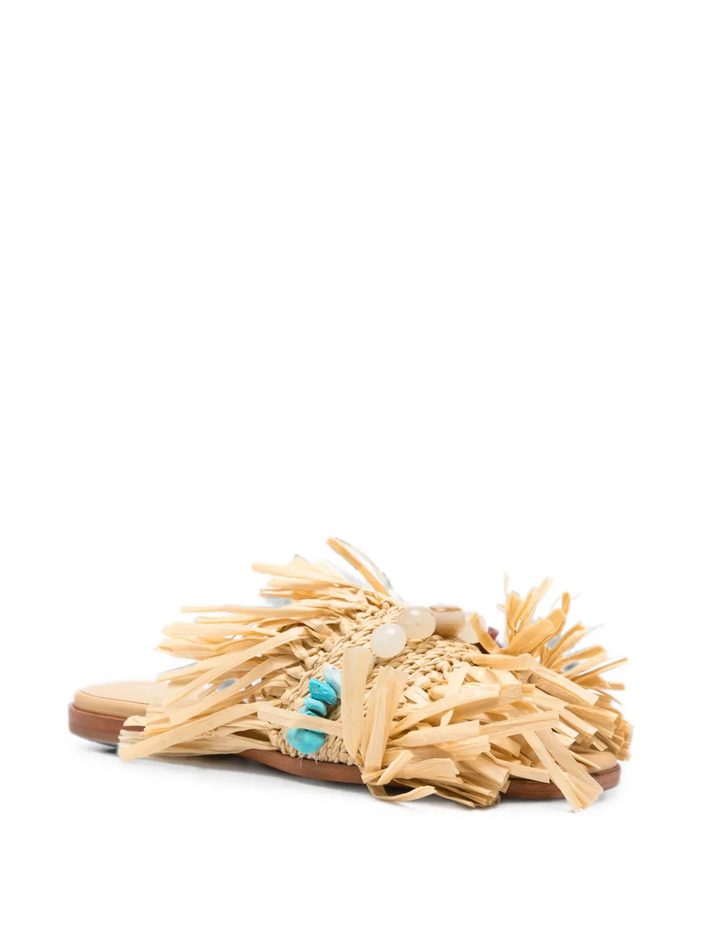 Patrizia Pepe fringed raffia flat sandals Beige