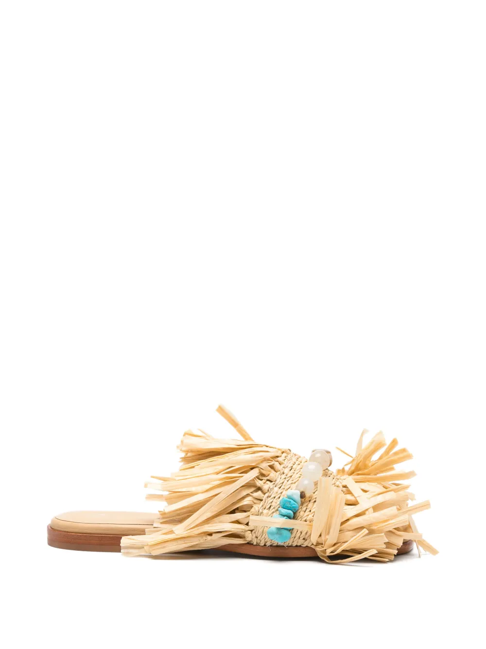 Patrizia Pepe fringed raffia flat sandals Beige