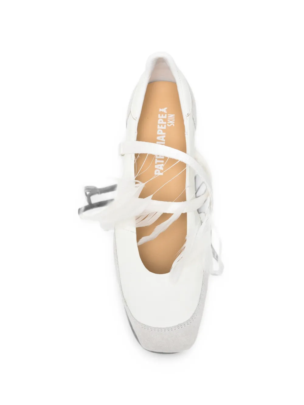 Patrizia Pepe Dancing Skin feather-detail leather ballet flats Wit