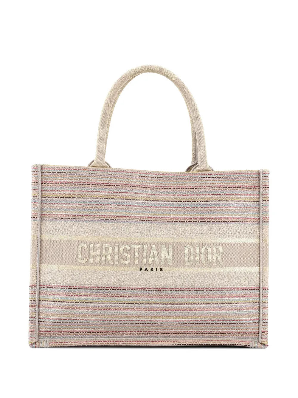 Christian Dior Pre-Owned Book Multicolor Stripes Embroidered Canvas Medium tote bag - Multicolore