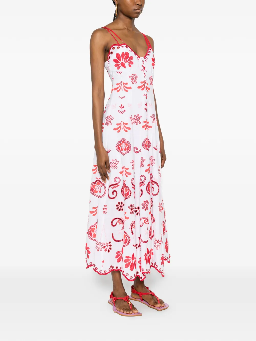 Charo Ruiz Ibiza Lorina broderie anglaise maxi-jurk met bloemenprint Wit
