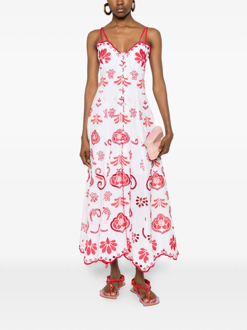 Charo Ruiz Ibiza Lorina broderie anglaise maxi-jurk met bloemenprint Wit