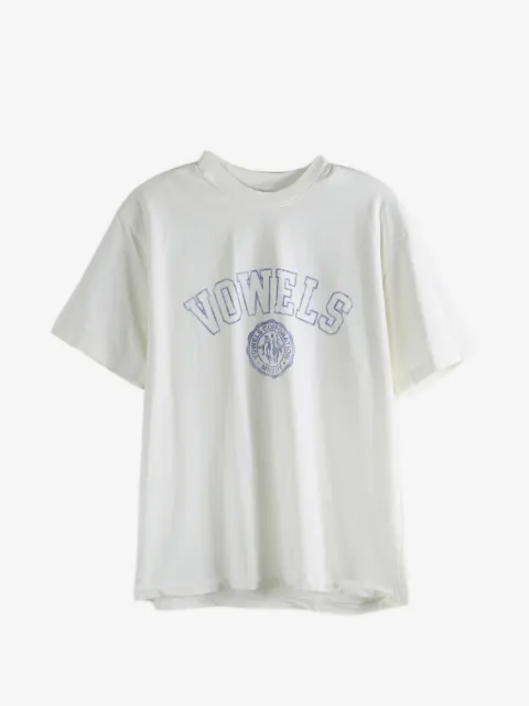Vowels collegiate logo-print distressed T-shirt
